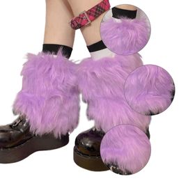 Women Y2K Harajuku Plush Leg Warmers Japanese JK Gothic Punk Vintage Candy Color Winter Warm Furry Short Leg Cover Socks