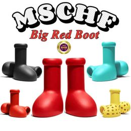 MSCHF Astro Boy Big Red Boots Rain Boots Дизайнер мужски для женщин Rubber Rebress на коленях мультфильм туфли толстая нижняя платформа мужские кроссовки женские кроссовки