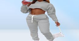 Women039s Two Piece Pants Fall Pink Sweatsuits For Women Hoodie Sweatshirt Crop Top Joggers Sweatpants Set Casual Tracksuits Wh4680274