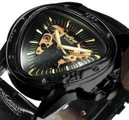 WINNER Official Watches Mens Automatic Mechanical Watch For Men Top Brand Luxury Skeleton Triangle Gold Black 2103292170075