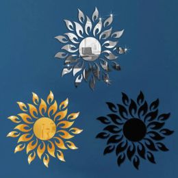 1 Piece 3D Mirror Sun Flower Art Removable Wall Sticker Acrylic Mural Decal Home Room Decor