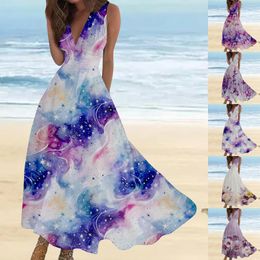 Casual Dresses Sundresses For Women 2024 Spring Summer Elegant Wrap V Neck Sleeveless Maxi Dress Knit Ladies