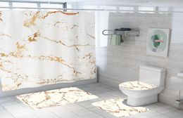 4pcsset Creative Marble Printing Bathroom Waterproof Shower Curtain Pedestal Rug Lid Carpet Toilet Cover Bath Mat Set5026090