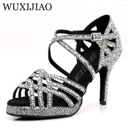 Dance Shoes WUXIJIAO Silver Black Latin Ladies Salsa Rhinestone Ballroom Heel 5cm-10cm