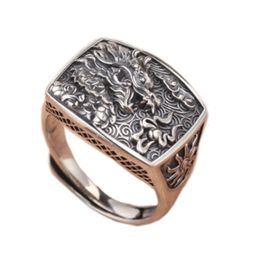 S925 Silver Man Ring Retro Personality Domineering AdjuStable Blessing Character Tiger Head Leopard Lion Variety Of Choices240412