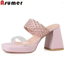 Slippers ASUMER 2024 Microfiber Transparent Women's Fashion Ladies Casual Outside Thick High Heels Platform Shoes