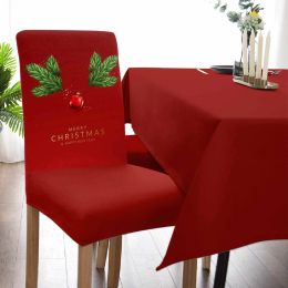 Christmas Pine Needle Lantern Elk Red Stretch Chair Cover 4pcs Elastic Seat Protector Case Chair Slipcovers Dining Room Decor
