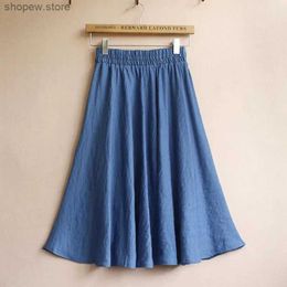 Skirts Literary Dance Performance New Product Summer Solid Color Women Skirt Elastic Waist Cotton Linen Casual Grey Skirts Female
