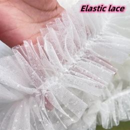White Polka-dot Centre Pleated Stretch Lace DIY Girls Clothing Skirt Cuff Neckline Hat Fluffy Trim Car Pillow Sewing Material