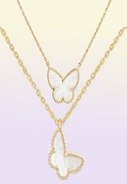 luxurious Jewellery necklaces designer diamond Two butterfly Pendant necklace for women gold Red Bule White Shell platinum pendants 3911469