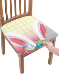 Chair Covers Easter Egg Ears Yellow Chequered Seat Cover Dining 2pcs Stretch Cushion Home Kitchen Slipcover