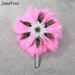 JaneVini African Turkey White Ostrich Feathers Fan Peacock Hair Handfan for Dance Wedding Fan with Sequins Bridal Bouquets Blue