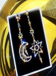 Dangle Chandelier Korean Fashion Asymmetrical Rhinestones Stud Earrings Female 2021 Temperament Long Star And Moon Pendant1868119