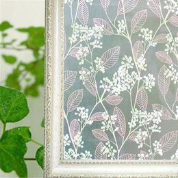 Window Stickers 90 200 Cm Opaque Privacy Film Coloured Leaves Pattern Frosted Decorative Glass Explosion-proof