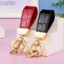 Key Rings 7 Colours Leather Keychain Luxury Plaid Handle Key Chain Ring Strap Pendant Men Women Couple Key Holder Trinket Gift 240412
