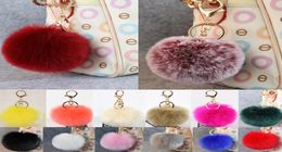 Gold 8CM Rabbit Fur Ball Keychain y keychain fur pom pom llaveros portachiavi porte clef Key Ring Key Chain For Bag2891129