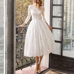 Casual Dresses Elegant White Lace Dress Gown 2024 Spring Summer Women Long Sleeve Fit And Flare Wedding Party Lady Sexy Midi Evening