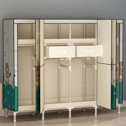 Simple Cloth Wardrobes for Home Bedroom Thickened and Bold All-steel Frame with Drawer Wardrobe Rental Room Assembled Closets A