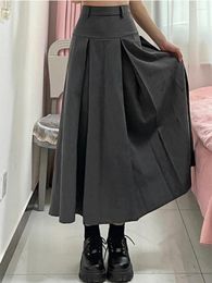 Skirts Midi Pleated Women Vintage Stylish Cosy Office Lady Empire Streetwear Korean Style Elegant All-match Basic Solid Faldas