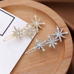 Korean Snowflakes Hair Clip Stars Crystal Hair Pins Shining Rhinestone Gold Silver Color Barrette Women Girls Party Jewelry Gift