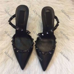 Designer High Heels Slippers Classics Brand Women Wedding Shoes 6cm 8cm 10cm Thin Heel Pointed Nude Black Gold Silver Sandal Summer size 34-44