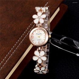 Wristwatches Hodinky Woman Watches 2024 Gold Stainless Steel Wrist Watch Ladies Flower Rhinestone Bracelet Reloges Mujer