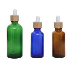 wholesale Glass Dropper Bottle 15ml 30ml 50ml with Bamboo Cap 1oz Wooden Clear Amber White Essential Oil Bottles ZZ