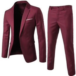 Formal Suit Pockets Korean Style Buttons Cuff Blazer Pants Men Attractive 240412