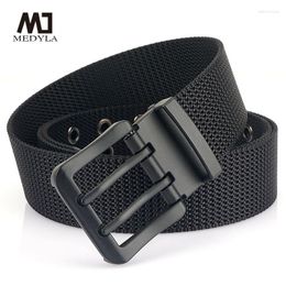 Belts MEDYLA Fashion Classic Canvas Belt Men Metal Double Pin Buckle Casual Strap For High Quality MN3008