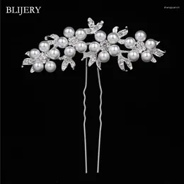 Hair Clips BLIJERY Bridal Wedding Accessories Faux Pearl Crystal Flower Pins For Women Headpiece Bridesmaid Brides Jewellery