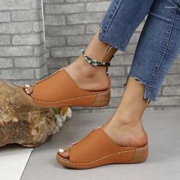 Slippers 2024 Solid Colour Open Toe Women's Summer Outdoor Leisure Beach Rome Selling Thick Sole Wedge Heel Large