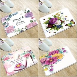 Bath Mats Colourful Rose Flower Non-Slip Rug Door Mat Bathroom Kitchen Absorbent Carpet Flannel Washable Lndoor Household Decoration