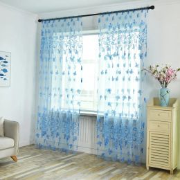 Translucent Window Curtain Tulle Drape Elgeant Flower Mesh Curtains Curtains Window Living Room Home Decorations Curtains