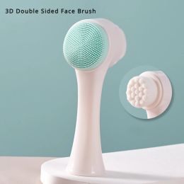 3D Bilateral Silicone Facial Cleanser Manual Massage Facial Brush Soft Bristles Silicone Double Sided Face Brush