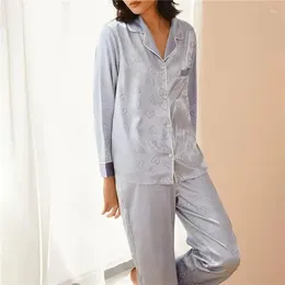 Home Clothing 2024 Spring Autumn Ice Silk Pajamas Women Comfortable Sleepwear Wear Set Long-sleeved Trousers Nightgown 2 Pieces