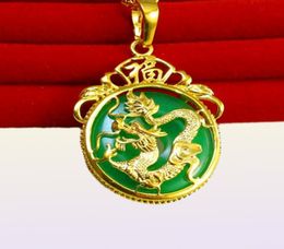 Dragon Pattern Jade Pendant Chain 18k Yellow Gold Filled Women Circle Pendant Necklace Gift With 3455884