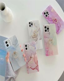 Luxury Designers marble Square Phone Cases For iPhone 13 12 11 pro max 7 8 X Xr Xs Creative women Fashion With Ring kickstand Prot6452911