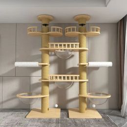 Large Solid Wood Cat Scratching Post Tongtian Column Without Drilling Double Column Multi-layer Tower Cat Scratching Board