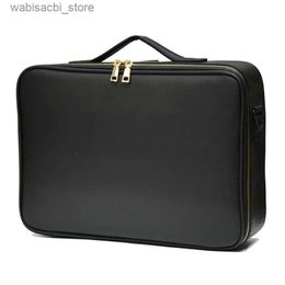 Cosmetic Bags New PU Leather Cosmetic Bag Golden Zipper Make Up Box Large Capacity Storage Handbag Travel Insert Toiletry Makeup suitcase L49