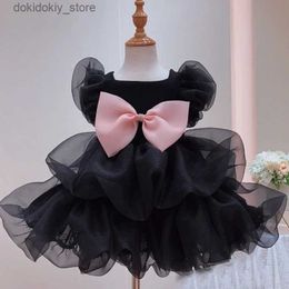 Dog Apparel Cat and Do Dress Summer Pink Bow Bubble Skirt Black Puff Sleeve Princess Dress Small and Medium-sized Pet Clothin L49