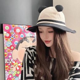 Berets Cute Sun Visor For Women In Summer Sweet Outdoor Leisure Versatile Panda Ear Korean Version Fisherman Hat