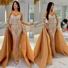 Gorgeous crystal Mermaid Evening Dresses elegant with detachable train Beaded strapless Prom dress luxury formal dresses for women
