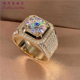 Luxury Group Inlaid Mens Ring with Gold D Colour Mosonite Wide Edition High Quality Simulation Replacement