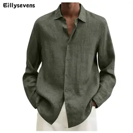Men's Casual Shirts 2024 Mens Long Sleeve Business Tops Spring Summer Work Shopping Cotton Linen Solid Colour Simple Blouse