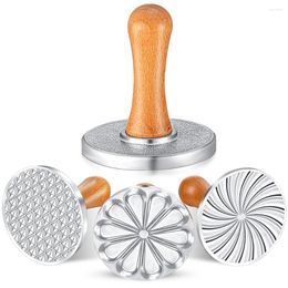 Baking Moulds 3Pcs Cookie Stamps Set Round Metal Press Cutter Mould With Wooden Handle Biscuit Embossing Mould DIY Accessories