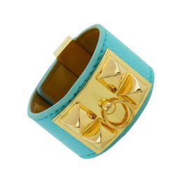 Wholenew Alloy Fashion punk big rivets H bracelets for women pu leather skin cuff bracelet wide version gold bangles Jewellery 2247027