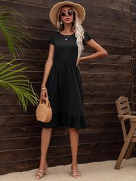 Party Dresses LEVACA Ruffle Hem Tunic Petal Sleeve Dress Summer Loose Fit Solid Casual Boho Scoop Neck For Womens