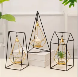 Candle Holders Ins Style Tea Light Holder Golden Colour Metal Classic Iron Decor Lantern Christmas Party