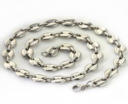 ship 1803903932039039 choose the lenght stainless steel silver coffee beans necklace chain 9mm wide shiny for Wo7463234