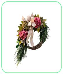 Farmhouse Pink Hydrangea Wreath Rustic Home Decor Artificial Garland for Front Door Wall Decor BS Q08126694640